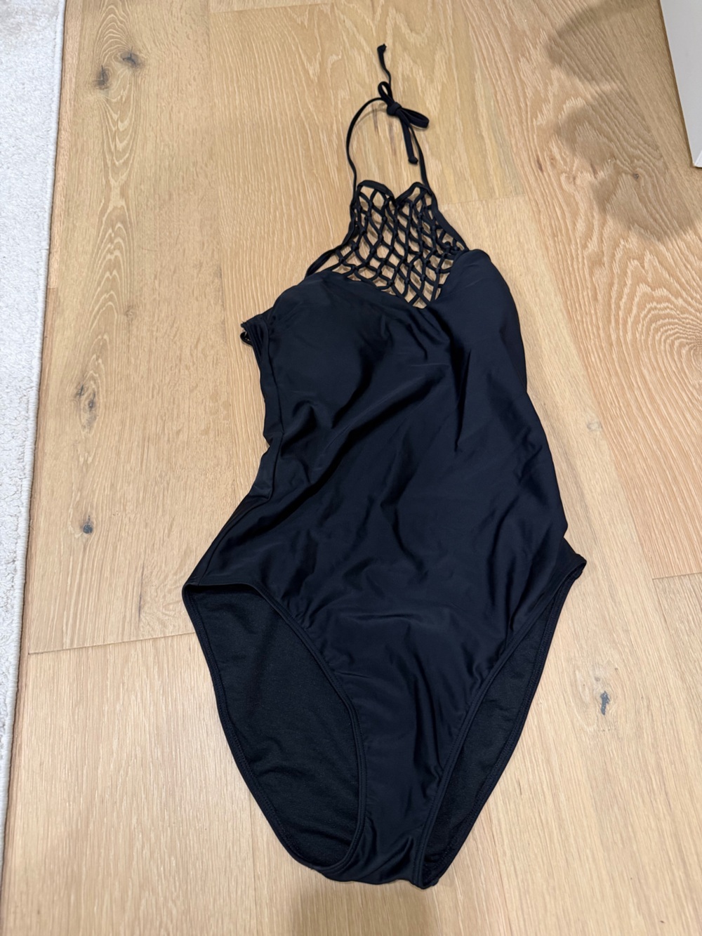 Hollister Black One-Piece Swimsuit with Net Halter in Size S